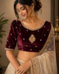 pure velvet hand embroidery blouse/v neck maggam blouse/red zardosi blouse/velvet hand embroidered blouse/burgundy velvet ready made blouse