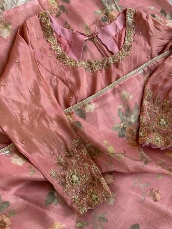 peach tissue silk saree with hand embroidered blouse/pista peach saree with hand work blouse|floral sarees / floral silk saree with blouse