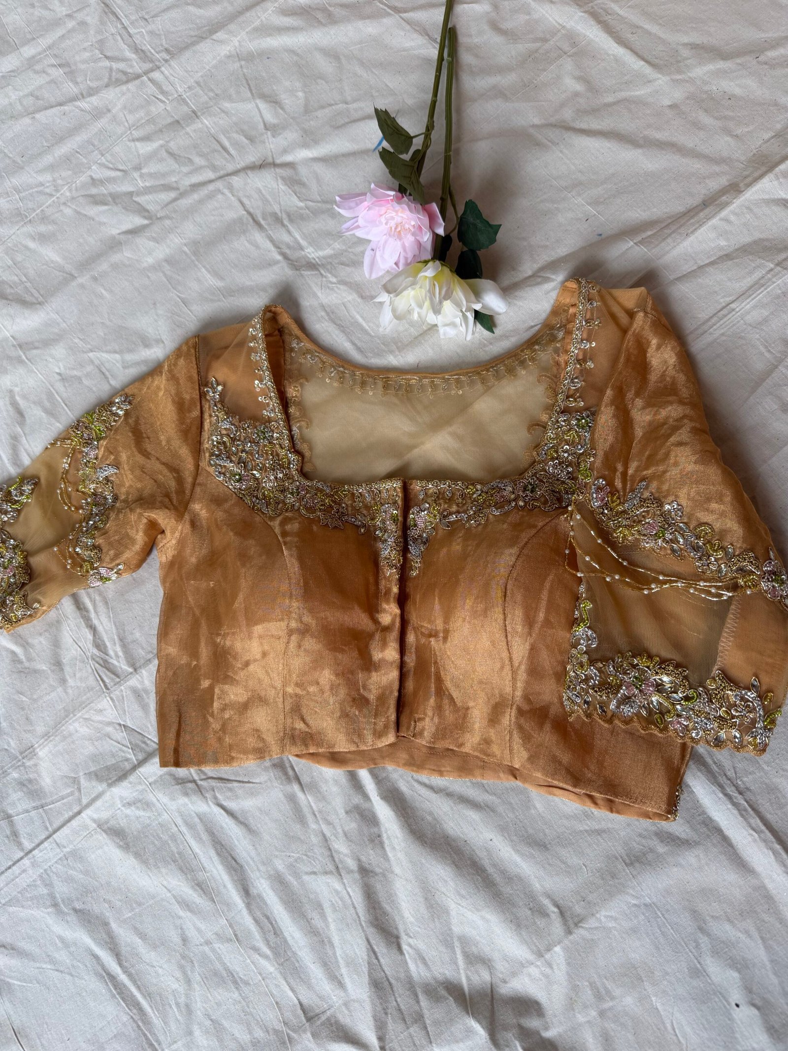 Golden tissue Hand Zardosi Embroidered Silk Blouse