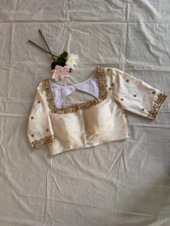 Cream Raw Silk Blouse Hand Zardosi Embroidered Work