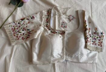 Hand Embroidered Cream Silk Blouse Zardosi Maggam Work