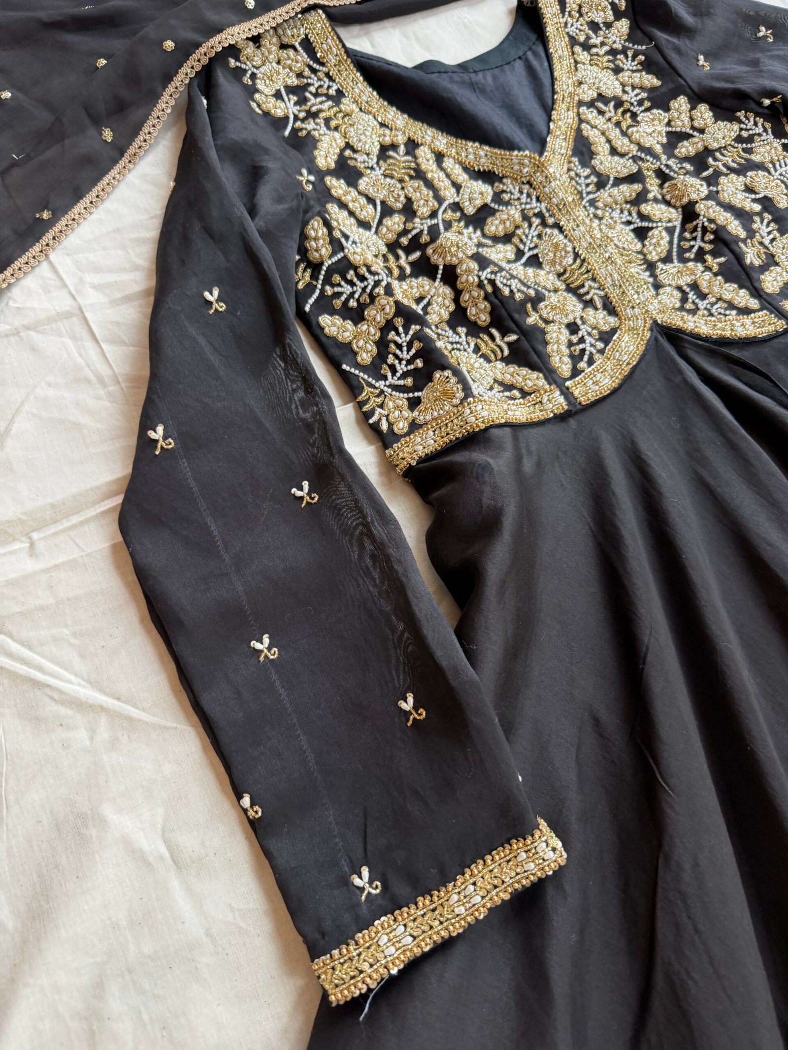 Black Anarkali Dress, Dupatta, & Heavy Hand Embroidered Work