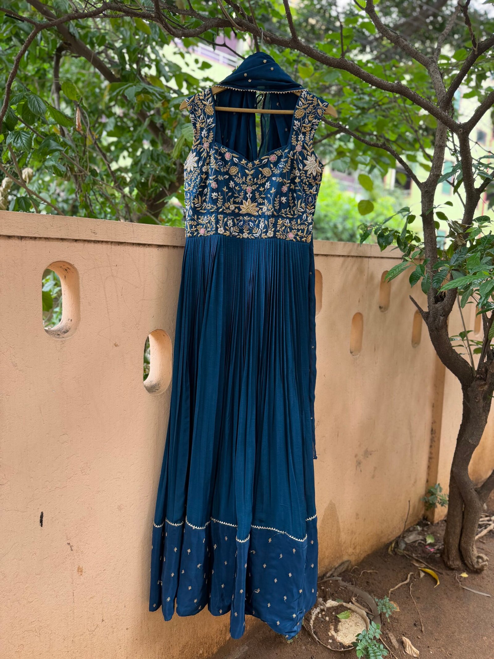 Blue Anarkali suit sleeveless & heavy hand embroidered
