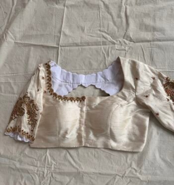 White Raw silk hand embroidery Kundan blouse