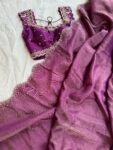 onion pink tissue silk saree with hand embroidery blouse