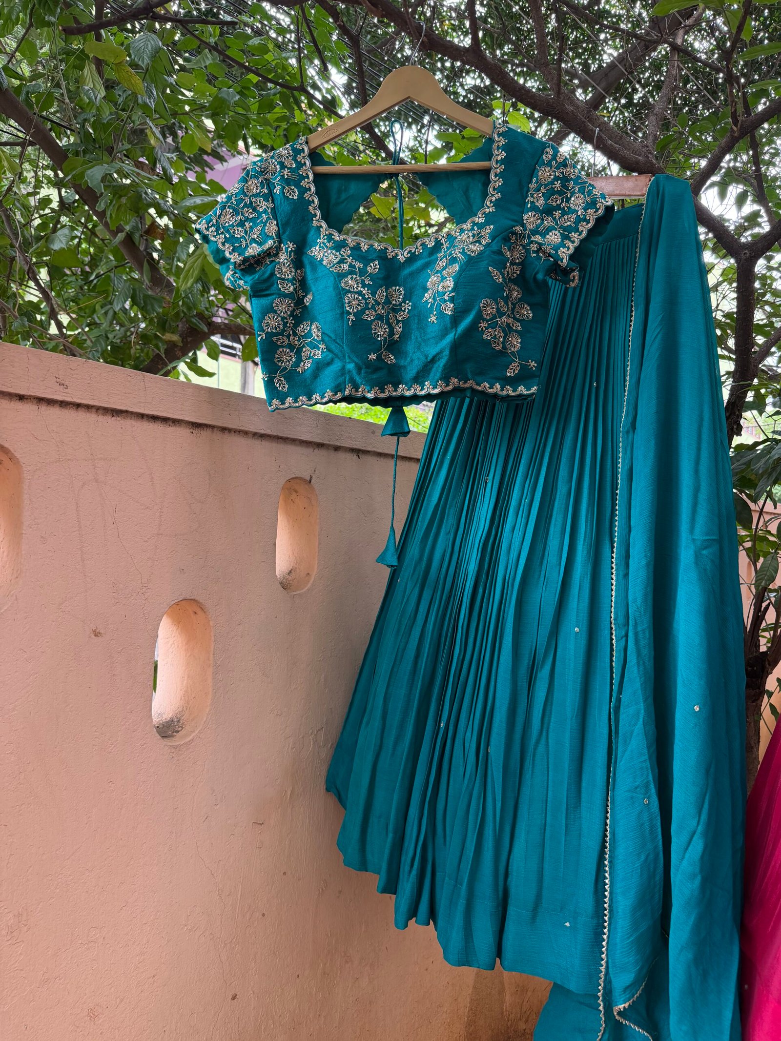 Blue Crop Top Lehenga Set and Hand Embroidered Blouse, dupatta