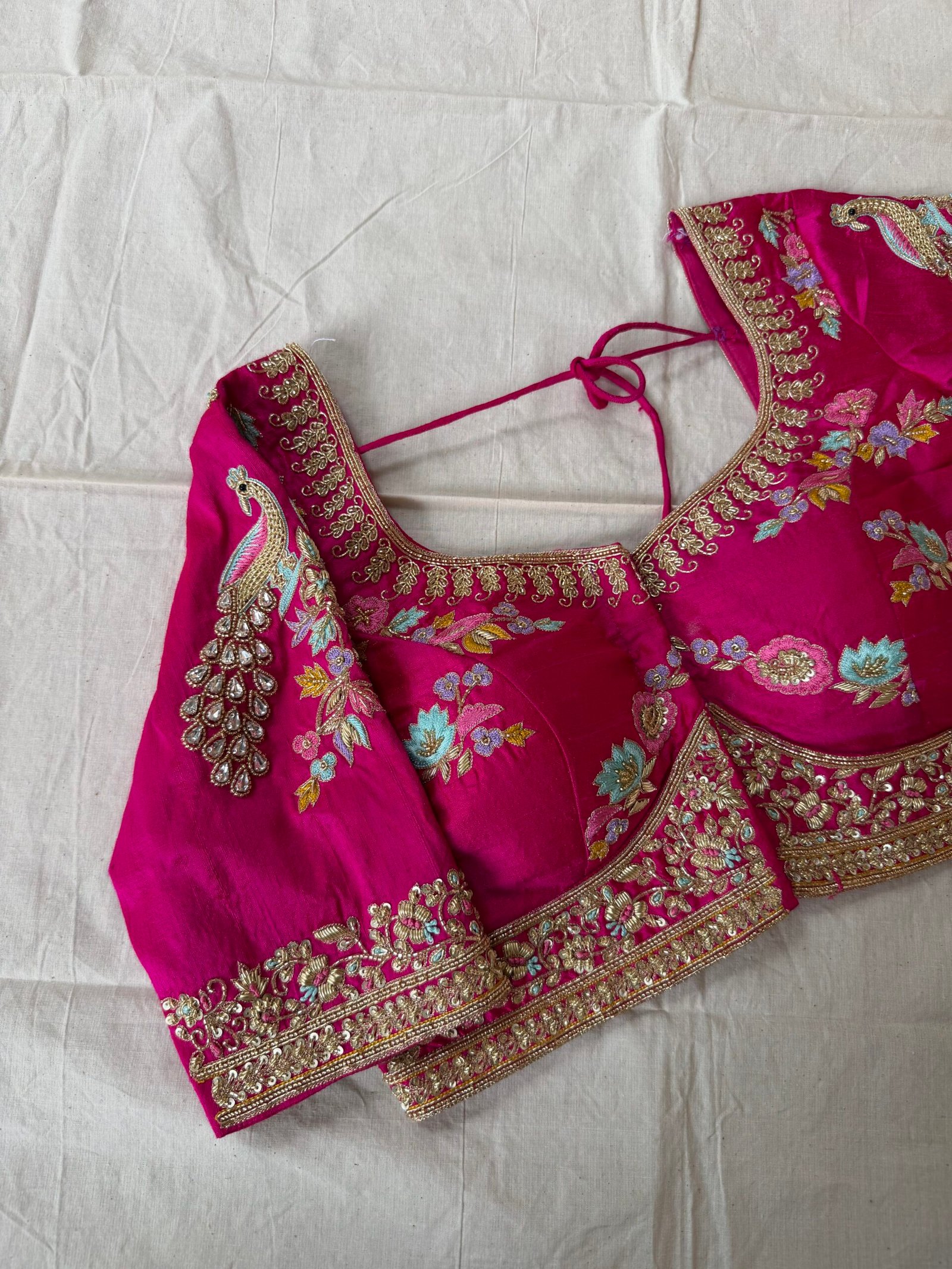 Pink Hand Embroidered Zardosi Silk Blouse