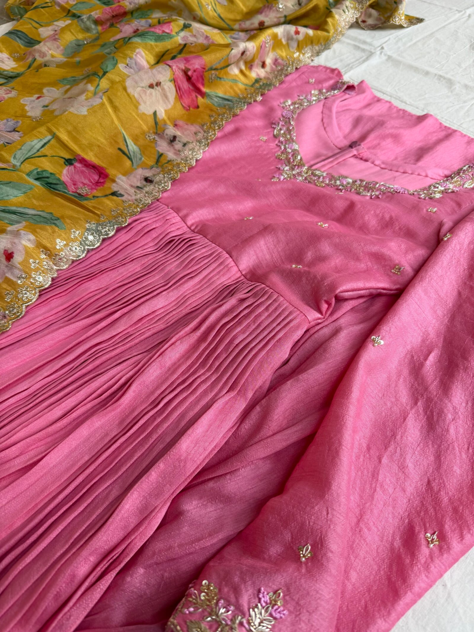 Anarkali suit pink elbow sleeve/ heavy hand embroidered with dupatta