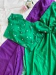 Ombre Kota Cotton Saree Green Purple with Element Embroidered Blouse, and pink saree dual shade