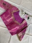 pink tissue silk saree with hand embroidery blouse