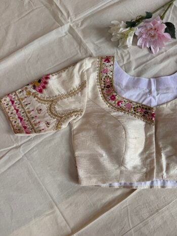 White Hand Embroidered Zardosi Silk Blouse