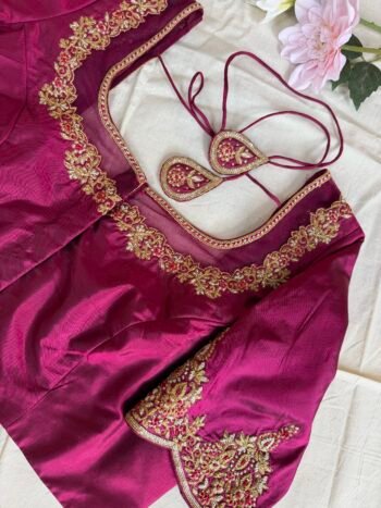 pure silk hand embroidery zardozi pink blouse