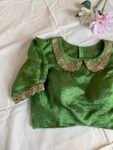 Hand Embroidered Zardosi Silk Blouse: Green Maggam Work