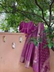 lavender soft silk lehenga Set, crop top half saree with dupatta