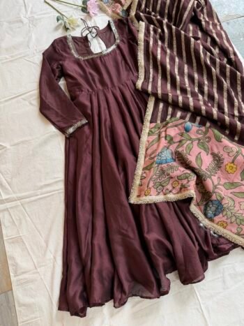 Brown Anarkali Dress  Hand Embroidered