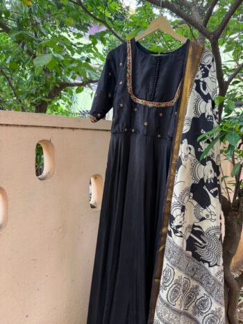 Black Anarkali Dress, Dupatta, & Hand Embroidered Work