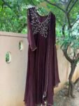 Brown Anarkali Dress Hand Embroidered