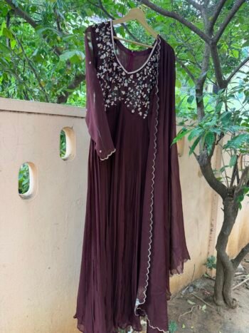 Brown Anarkali Dress Hand Embroidered
