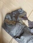 pure silk hand embroidery gray saree elbow sleeve blouse